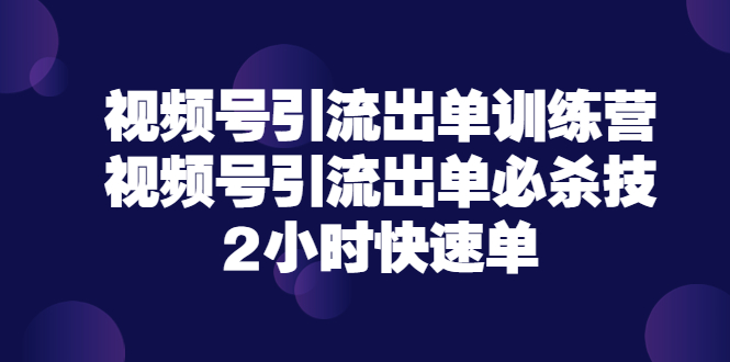 【副业项目3805期】视频号引流出单训练营，视频号引流技巧，2小时快速单-易学副业