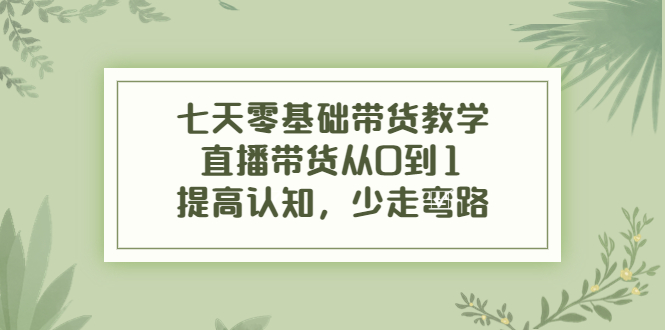 【副业项目4305期】七天零基础带货教学：直播带货从0到1，提高认知，少走弯路-易学副业