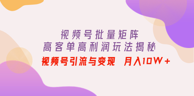 【副业项目4488期】视频号批量矩阵的高客单高利润玩法揭秘： 视频号引流与变现 月入10W+-易学副业