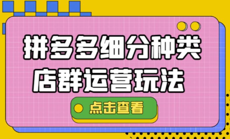 【副业项目4641期】拼多多细分种类店群运营玩法3.0，11月最新玩法，小白也可以操作-易学副业