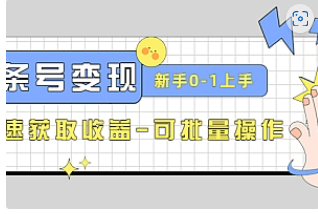 【副业项目4839期】2023头条号实操变现课：新手0-1轻松上手，快速获取收益-可批量操作-易学副业