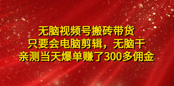 【副业项目5070期】无脑视频号搬砖带货，只要会电脑剪辑，无脑干，亲测当天爆单赚了300多佣金-易学副业