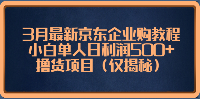 【副业项目5406期】3月最新京东企业购教程，小白单人日利润500+撸货项目（仅揭秘）-易学副业