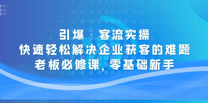 【副业项目5343期】引爆·客流实操：快速轻松解决企业获客的难题，老板必修课，零基础新手-易学副业