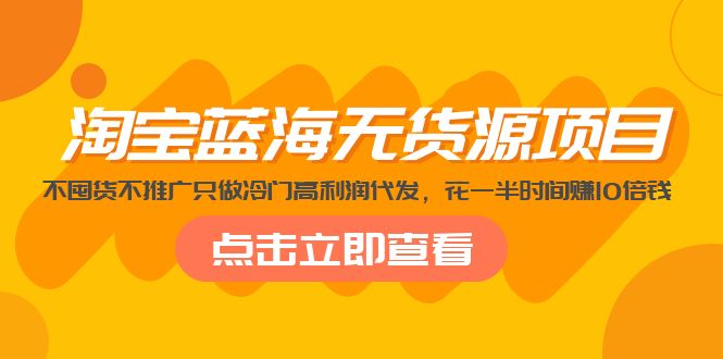 【副业项目5235期】淘宝蓝海无货源项目，不囤货不推广只做冷门高利润代发，花一半时间赚10倍钱-易学副业