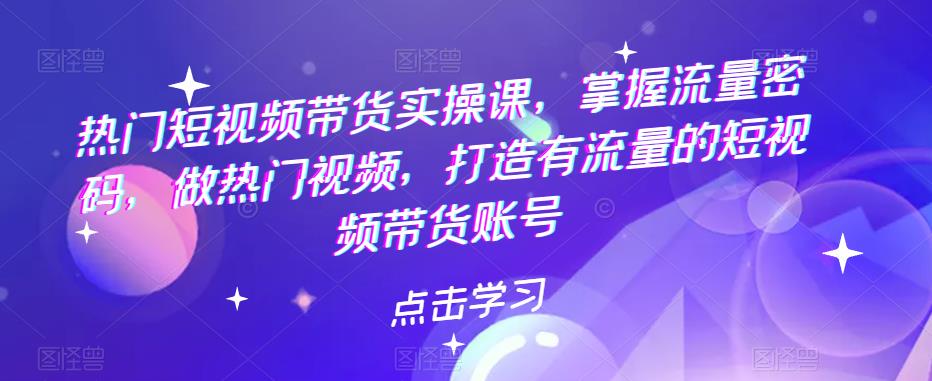 【副业项目5822期】热门短视频带货实战 掌握流量密码 做热门视频 打造有流量的短视频带货账号-易学副业