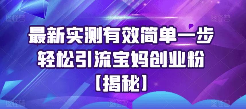 【副业项目6204期】最新实测有效简单一步轻松引流宝妈创业粉【揭秘】-易学副业