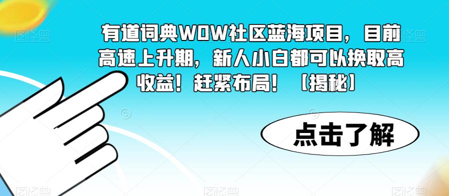 【副业项目6108期】有道词典WOW社区蓝海项目，目前高速上升期，新人小白都可以换取高收益！赶紧布局！【揭秘】-易学副业