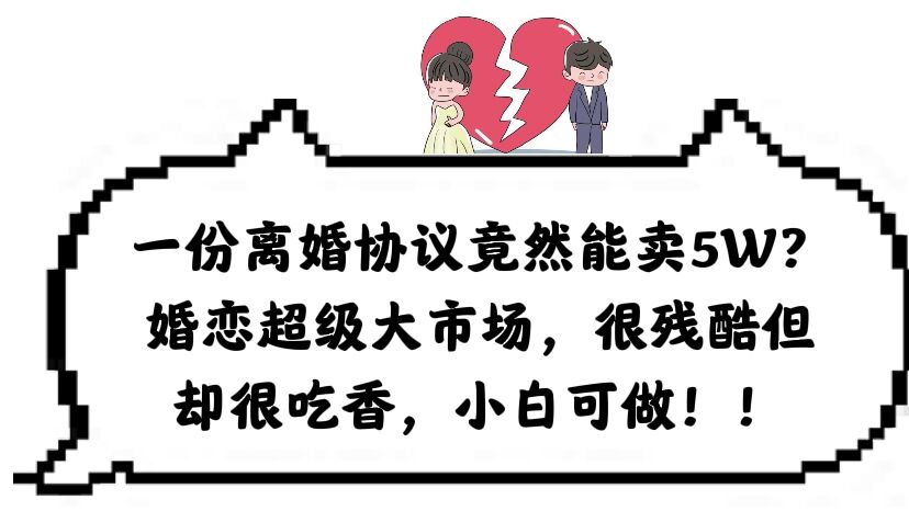 【副业项目6217期】一份离婚协议竟然能卖5W？婚恋超级大市场，很残酷但却很吃香，小白可做-易学副业