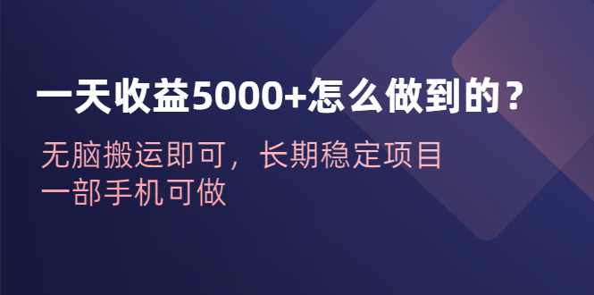 【副业项目6540期】一天收益5000+怎么做到的？无脑搬运即可，长期稳定项目，一部手机可做-易学副业