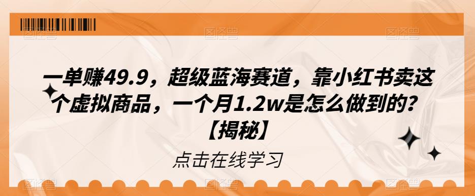 【副业项目6899期】一单赚49.9，超级蓝海赛道，靠小红书卖这个虚拟商品，一个月1.2w是怎么做到的？【揭秘】-易学副业