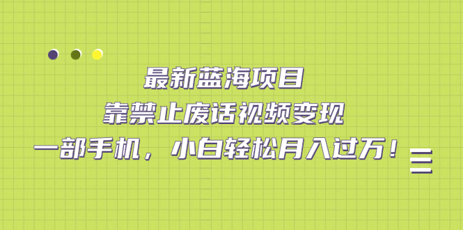 【副业项目7452期】靠禁止废话视频变现，一部手机，小白轻松月入过万！-易学副业