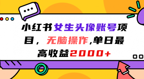 【副业项目7177期】小红书女生头像账号项目，单日最高2000+-易学副业