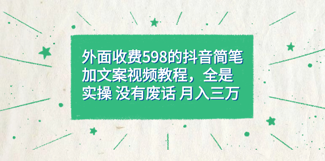 【副业项目7528期】外面收费598抖音简笔加文案教程，全是实操 没有废话 月入三万（教程+资料）-易学副业