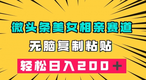 【副业项目7873期】微头条冷门美女相亲赛道，无脑复制粘贴，轻松日入200-易学副业