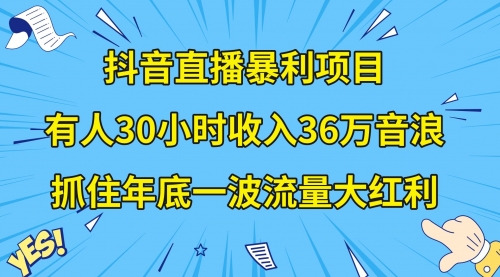 【副业项目8538期】抖音直播暴利项目，有人30小时收入36万音浪-易学副业