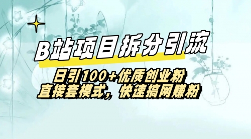 【副业8967期】B站项目拆分引，快速日3100+优质创业粉-易学副业