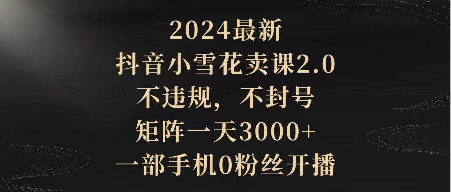 2024最新抖音小雪花卖课2.0 不违规 不封号 矩阵一天3000+一部手机0粉丝开播-易学副业