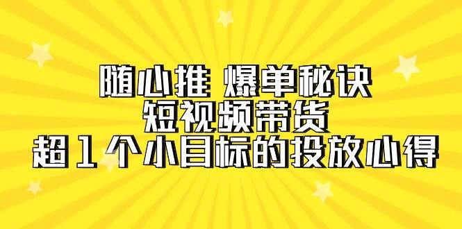 随心推 爆单秘诀，短视频带货-超1个小目标的投放心得（7节视频课）-易学副业