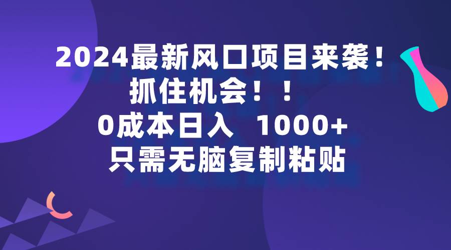 2024最新风口项目来袭，抓住机会，0成本一部手机日入1000+，只需无脑复…-易学副业