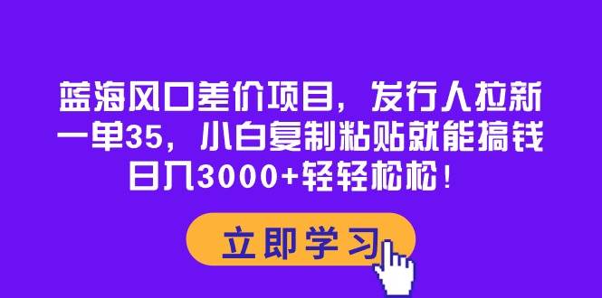 蓝海风口差价项目，发行人拉新，一单35，小白复制粘贴就能搞钱！日入3000+轻轻松松-易学副业