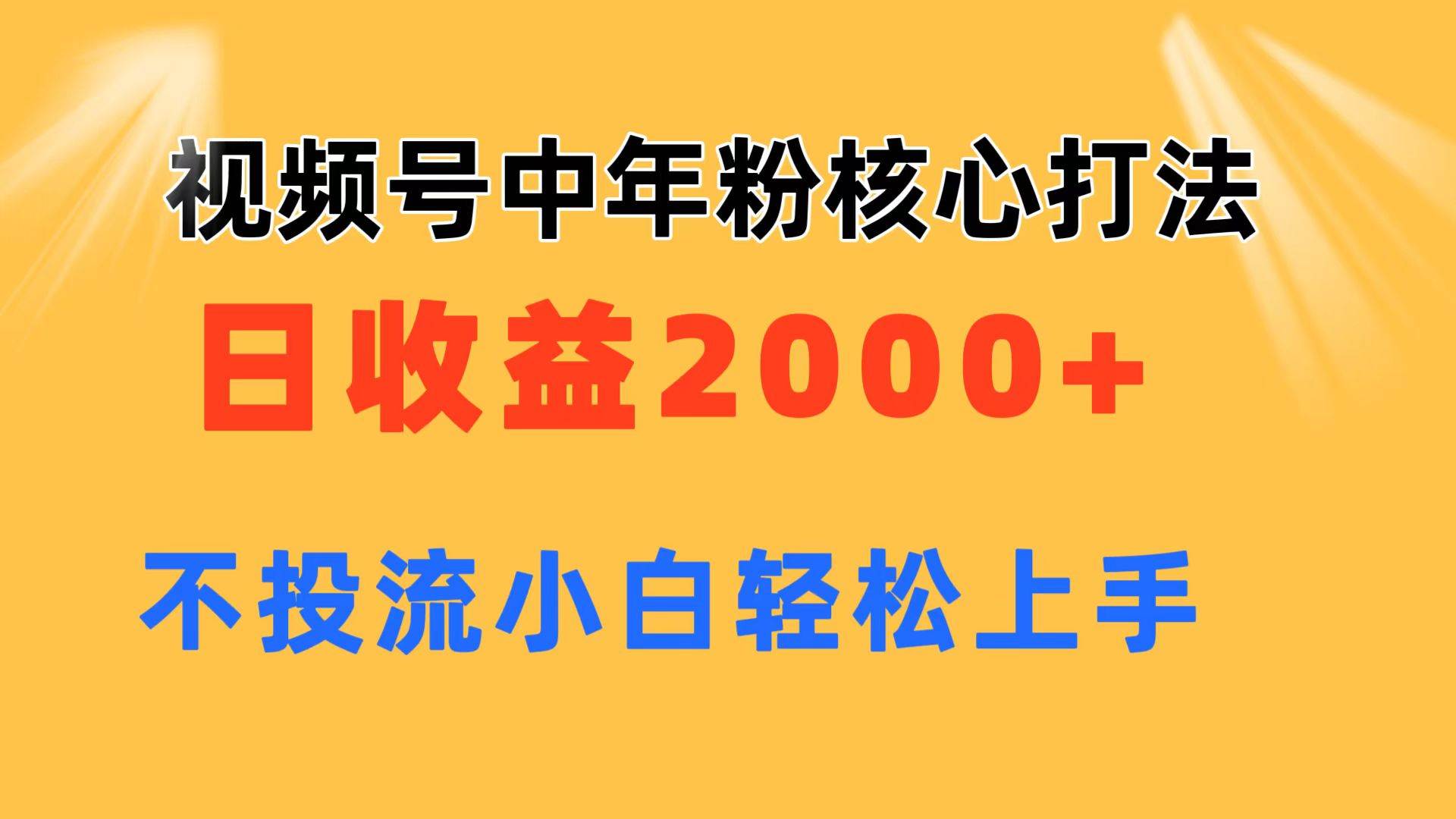 视频号中年粉核心玩法 日收益2000+ 不投流小白轻松上手-易学副业